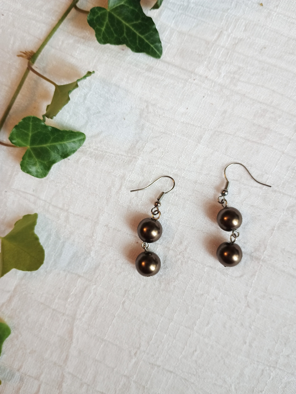 🤎 FESTIVAL VIBES 🤎 VTG Double-Drop Faux Espresso Pearl Earrings, Whimsigothic